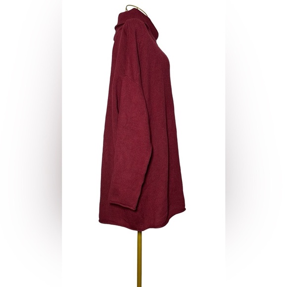 Eileen Fisher Cotton Cashmere Blend Maroon LS Turtleneck Tunic Sweater, Large - Picture 5 of 12